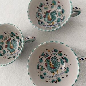 Vtg Deruta Tea Cups Italian 3 Espresso Coffee Cups Hand Painted Majolica Rooster